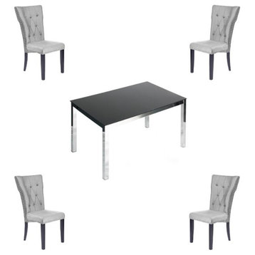 Home Square 5-Piece Set with Metal Dining Table and 4 Dining Chairs in Gray