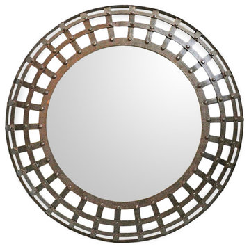 Industrial Round Iron Cage Mirror