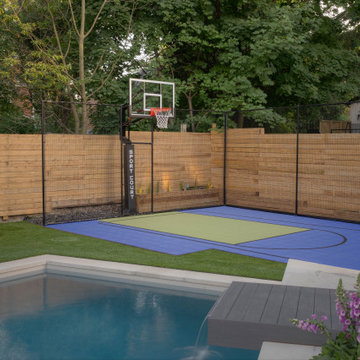 Elegant Backyard Landscaping Project with Sports Court & Privacy Fence