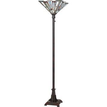 Roseto QZLMP1438 Brazos 1 Light 71" Tall Tiffany and Torchiere - Valiant Bronze