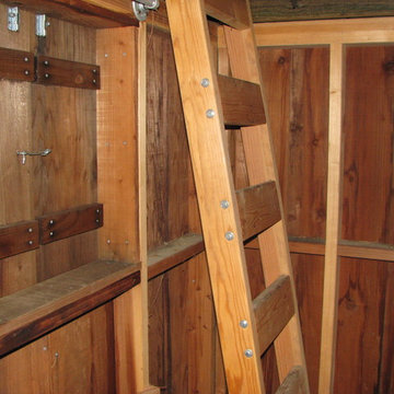Tree Fort - interior ladder to upstairs; locked shutters