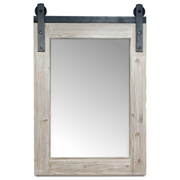 Rustic Solid Fir Barn Door Style Mirror, 26.6"x39", Disdressed Driftwood