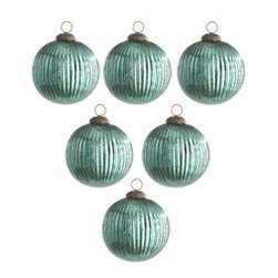 Classy & Glassy Ornaments - Aqua - Set of 6 - New - Christmas Ornaments
