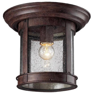 Bronze 1 Light Outdoor Flushmount Ceiling Fixture with Clear Seedy Shade