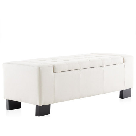 Belleze 50" Tufted Storage Ottoman Large Rectangular Bench, Beige