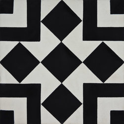 Moroccan Mosaic & Tile house - 8"x8" Porto Handmade Cement Tile, Black/White, Set of 12 - Wall And Floor Tile