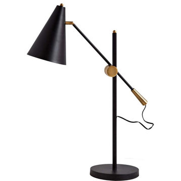 Sleek Black and Gold Cone Adjustable Table or Desk Lamp