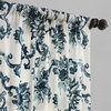 Indonesian Blue Printed Cotton Twill Curtain, 50"x84"