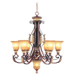 Livex Lighting - Villa Verona Chandelier, Verona Bronze With Aged Gold Leaf Accents - The Villa Verona collection of interior lighting features handsomely styled ironwork complete with scrolling details. This chandelier features a verona bronze finish with aged gold leaf accents and rustic art glass. Display casual, traditional style with this beautiful fixture.