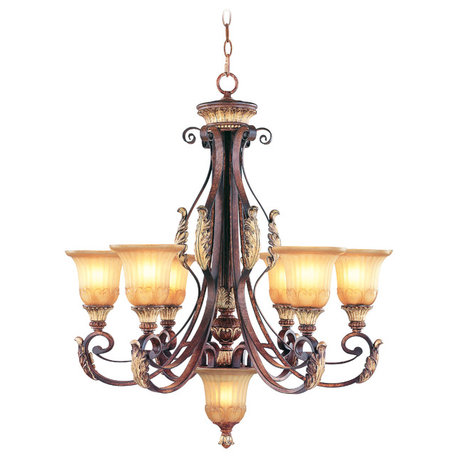 Villa Verona Chandelier, Verona Bronze With Aged Gold Leaf Accents