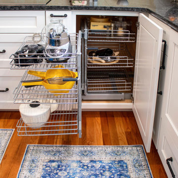 Kitchen with White Perimeter and Blue Island Cabinet Reface