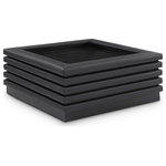 Meridian Furniture - Rory Black Faux Leather Coffee Table, Black, Square, Black Finish - Put emphasis on style when you add this Rory coffee table to your current setup. This handsome table features a stacked look with soft black vegan leather accents against a black finish oak veneer. The look of leather and oak forms an exciting contrast that's not lost on guests or others. A lip across the top of the table keeps things from sliding off, and its square shape makes it ideal for adding alongside a corner sectional or other large seating group.