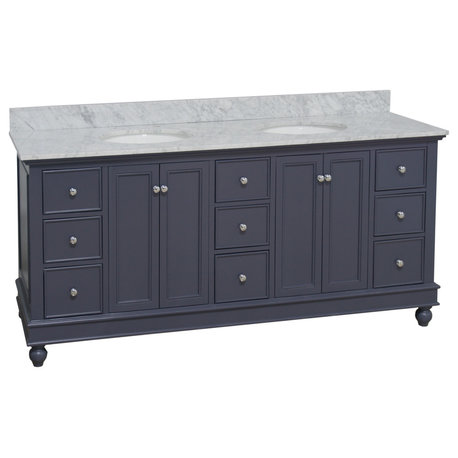 Bella 72" Double Bath Vanity, Base: Marine Gray, Top: Carrara Marble