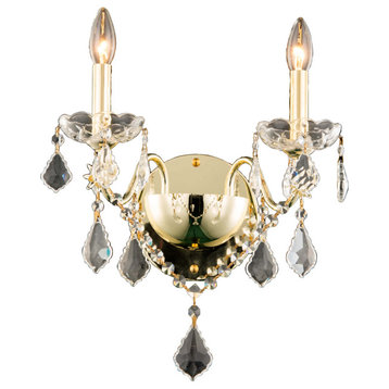 St. Francis 2-Light Wall Sconce, Gold With Clear Royal Cut Crystal