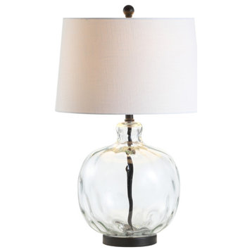 Rae 26.5" Glass and Metal Led Table Lamp, Clear and Black