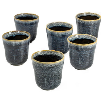 Set of 6 Decorative Ceramic Ripple Pot, Blue