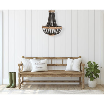 Metal Framed Chandelier With Wood Bead Draping, Black