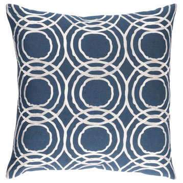 Ridgewood by A. Wyly for Surya Down Pillow, Navy/White, 18' x 18'