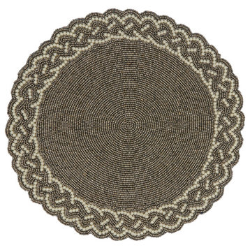 Beaded Placemats With Embroidered Design, Set of 4, 14"x14", Silver