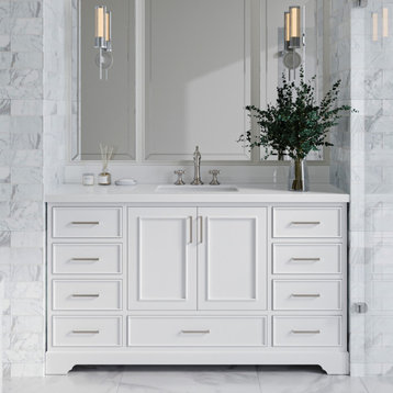 Ariel Stafford 61" Single Rectangle Sink Bathroom Vanity, White, 1.5 White Quartz