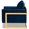 Jezza Glam and Luxe Royal Blue Velvet Fabric Upholstered Gold Armchair