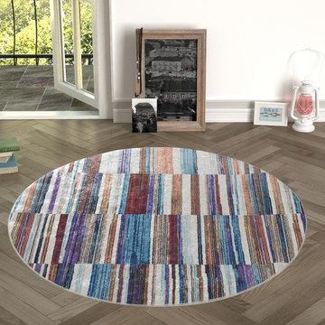 Chiara Rose Home and Kitchen Rubber Back Non-Skid/Slip Area Rug, 4'7" Round