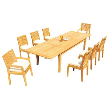 9-Piece Outdoor Teak Dining Set: 122" X-Large Rectangle Table, 8 Maldives Chairs