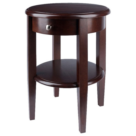 Winsome Concord Round Transitional Solid Wood End Table with 1-Drawer in Walnut