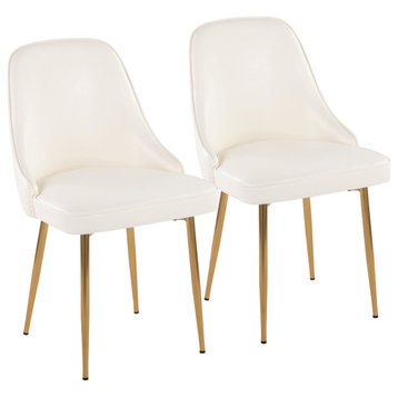 Marcel Dining Chair, Set of 2, Gold Metal, White PU