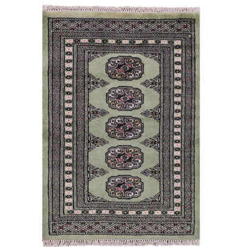 Green Silky Bokhara Hand Knotted Wool Rug 2' 1" X 2' 11" - Q21756