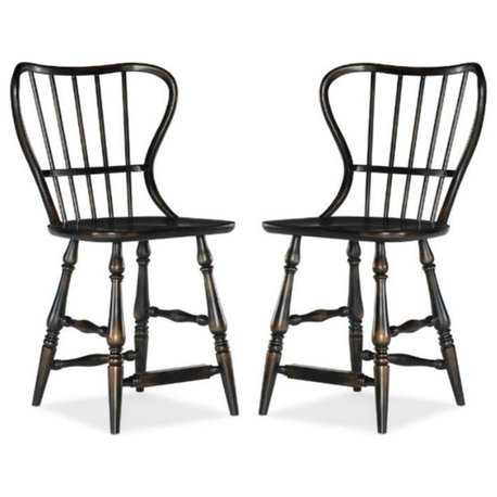 Home Square Dining Room Back Counter Stool in Black - Set of 2