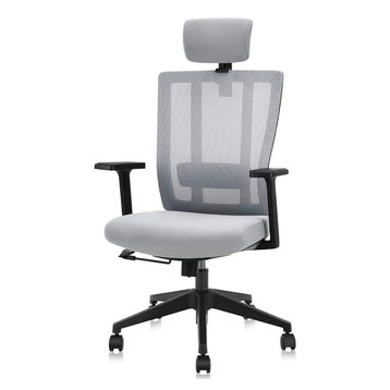 Ergonomic Office Chair, Cushioned Seat With Adjustable Arms & Headrest, Grey