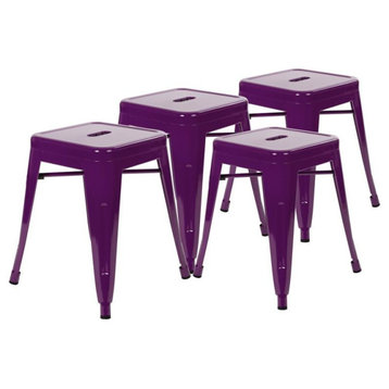 Flash Furniture Kai 4 Pack Purple Metal Stool Et-Bt3503-18-Pr-Gg