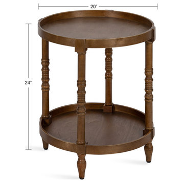 Bellport Round Wood Side Table with Shelf, Rustic Brown