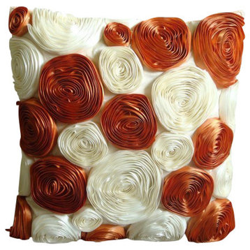 Ribbon Flowers Rust Pillow Cases, Art Silk 16"x16" Pillow Cover, Vintage Lovers