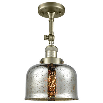 Large Bell 8" Semi-Flush Mount, Antique Brass, Glass: Silver Mercury