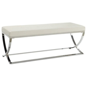 Coaster Contemporary Faux Leather Tufted Accent Bench in White