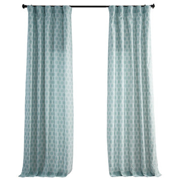 Honeycomb Ripple Aqua Printed Cotton Curtain Single Panel, 50Wx108L