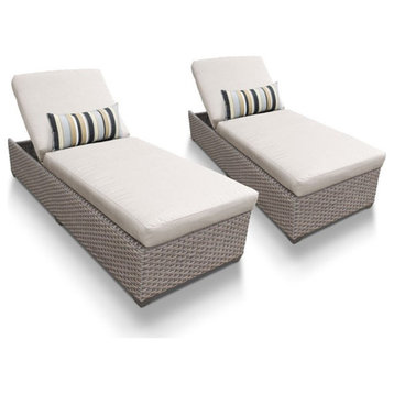 TK Classics Oasis Wicker Patio Chaise Lounge 2 Pc Set with Beige Cushions