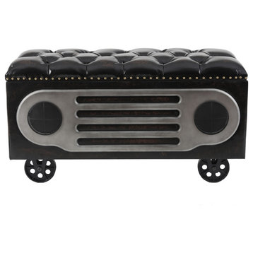 LuxenHome Upholstered Faux Leather Retro Speaker Style Bench