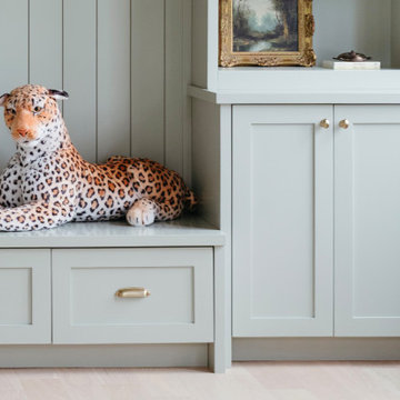 Custom Playroom Built-In Cabinets with TV Wall and Bench Storage
