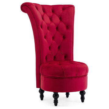 Royal High Back Velvet Tufted Ottoman Chair, Red