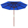 9' Square Push Lift Wood Umbrella, Olefin, Navy White Cabana Stripe