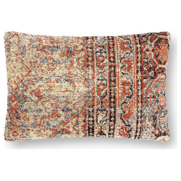 In/out P0880 Antique Rug Inspired Printed Red/Blue Pillow by Loloi, 13"x21", Pol