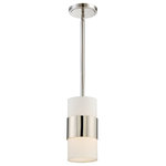 Crystorama - Libby Langdon for Crystorama Grayson 1 Light Polished Nickel Pendant - Libby Langdon has given the classic pendant light a modern update with a ribbon of steel that lends the Grayson Collection a fashionable mid-century appeal. Versatile enough to fit into any interior, this fixture produces a soft diffused light that adds warmth to any space. A great look for any decor, this light looks great in the dining room, kitchen, bedroom or grand living room.