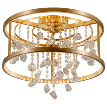 Copper modern crystal led hanging chandelier for living room, bedroom, Transparent, 11.8"