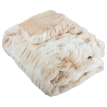 Oversized Ruched Faux Fur Blanket Jacquard Faux Fur Queen-Size Throw, Cream