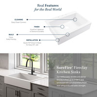 Parker White Fireclay 26" Single Bowl Quick-Fit Drop-In Kitchen Sink, 4 Holes