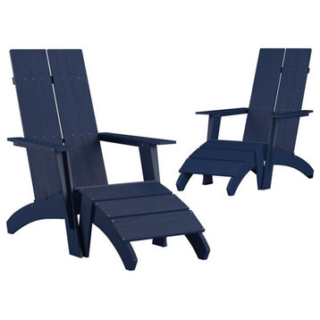 Flash Furniture Sawyer Resin Adirondack Chairs & Footrests in Navy (Set of 2)