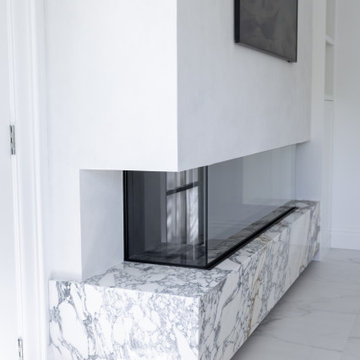 Book-Matched Marble Fireplace Hearth Wrapped on All Faces